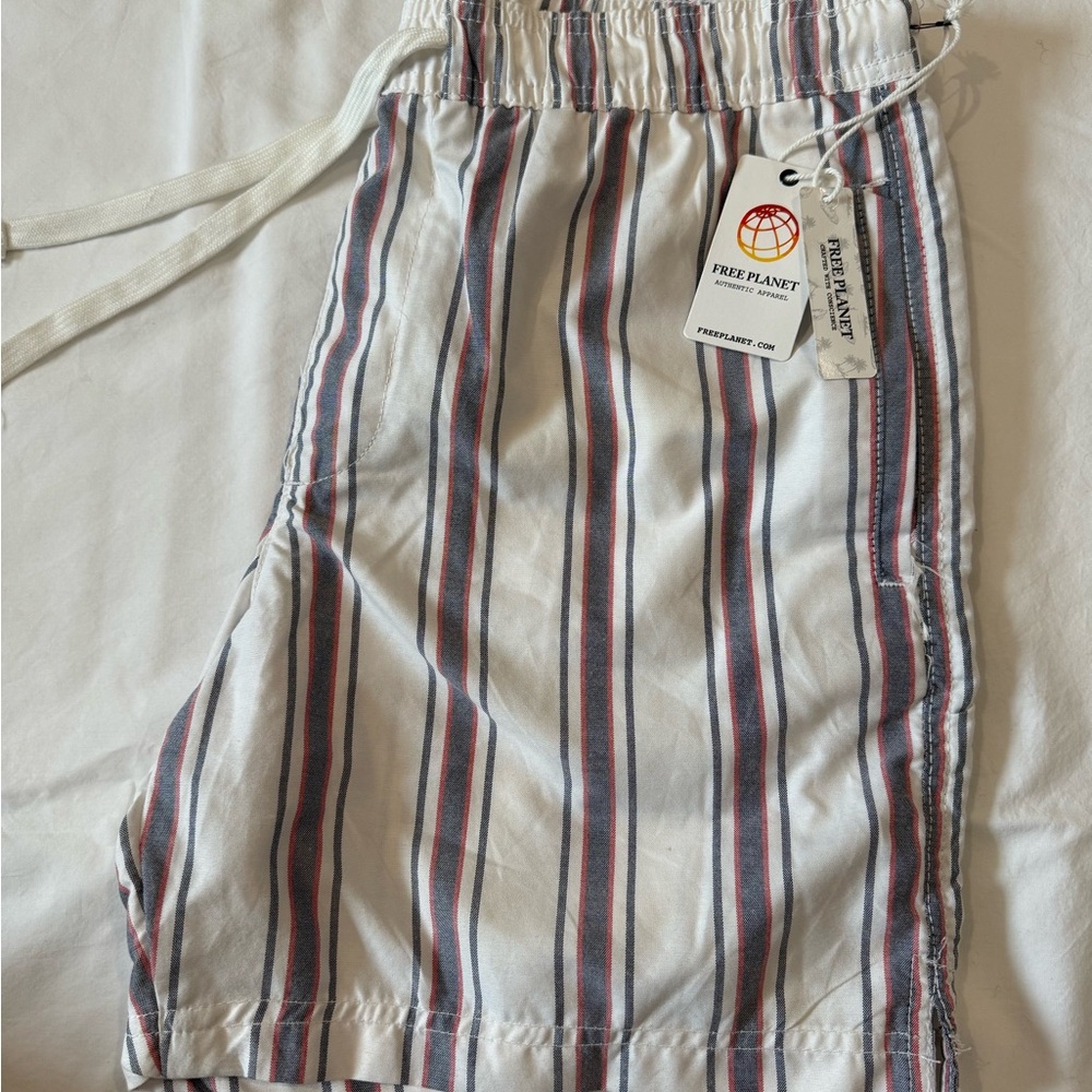 Free Planet White and Blue Striped Shorts